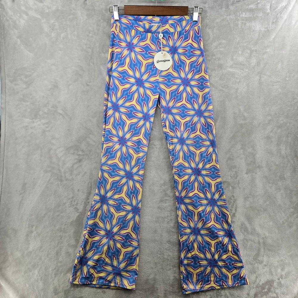 Gimaguas Women Small Vedado Trousers Blue Graffiti Psychedelic Flare Pants